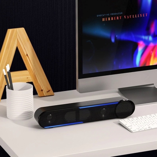 Havit M18 Double Drivers HiFi Bass 3.5mm AUX + USB Power LED Desktop Speaker Computer Sound Bar_Black