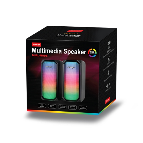 Speedex ES514 Dual-Mode 3.5mm Aux + Bluetooth Wireless 2.0pcs Multimedia RGB Lighting,USB Powered gaming Speaker