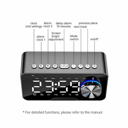 P5 Mirror Clock Bluetooth Speaker Desktop HIFI Card Knob Alarm Clock Audio with BT Speaker Digital LED Light Table FM Radio Alarm Clock Electronic