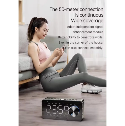 P5 Mirror Clock Bluetooth Speaker Desktop HIFI Card Knob Alarm Clock Audio with BT Speaker Digital LED Light Table FM Radio Alarm Clock Electronic