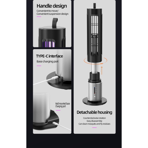 New multifunctional mosquito killer lamp electric shock outdoor portable mosquito killer lamp mosquito killer - gentleman black [rechargeable]