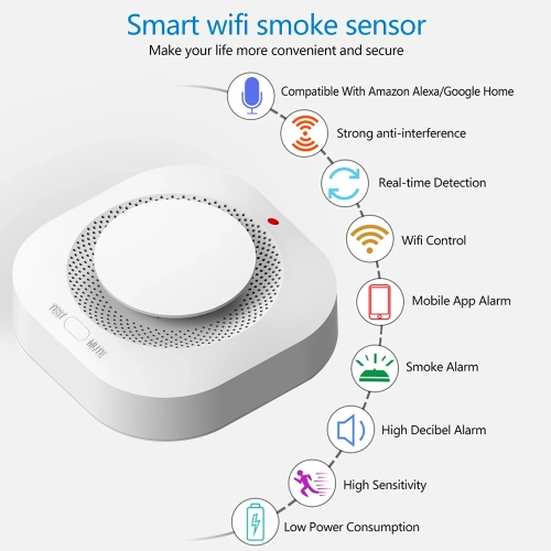Tuya smoke detector, WiFi home smart fire protection photoelectric smoke detector wireless smoke alarm, timely fire hazard alarm-441-WiFi