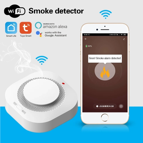 Tuya smoke detector, WiFi home smart fire protection photoelectric smoke detector wireless smoke alarm, timely fire hazard alarm-441-WiFi