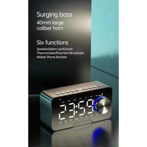 P5 Mirror Clock Bluetooth Speaker Desktop HIFI Card Knob Alarm Clock Audio with BT Speaker Digital LED Light Table FM Radio Alarm Clock Electronic