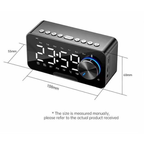 P5 Mirror Clock Bluetooth Speaker Desktop HIFI Card Knob Alarm Clock Audio with BT Speaker Digital LED Light Table FM Radio Alarm Clock Electronic