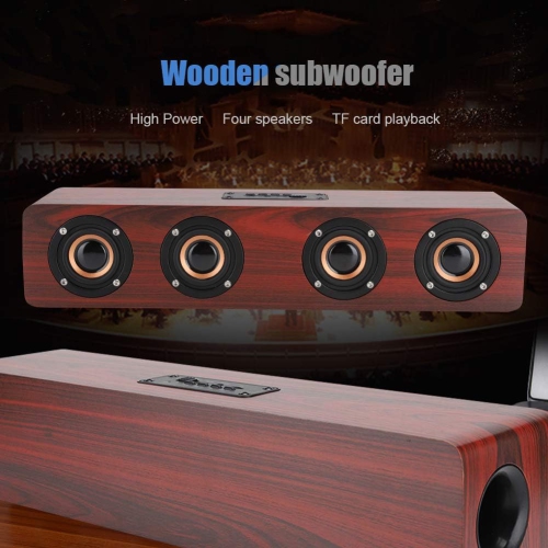 Sound Blaster Bluetooth Speaker Subwoofer Long Speaker Wooden Home Theater Bluetooth Speaker with 4 Speakers - Brown