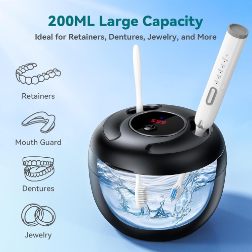 Dental Ultrasonic Retainer Cleaner: 45kHz Teeth Cleaning Cartridge for Dentures, Mouthguards, Night Guards, Aligners, Braces, Toothbrush Heads and