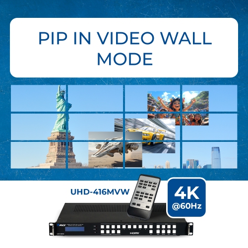 OREI 4K à 60 Hz Matrice HDMIMC 4 x 16 avec mur vidéo (UHD-416MVW)