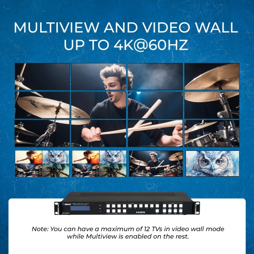 OREI 4K à 60 Hz Matrice HDMIMC 4 x 16 avec mur vidéo (UHD-416MVW)