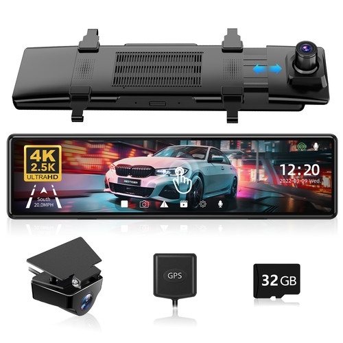 REDTIGER T27 Mirror Dash Cam Front and Rear,4K+2.5K Rear View Mirror Camera,11" UHD Touch Screen Rearview Mirror Backup Camera,Night