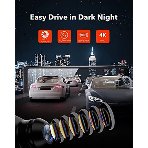 REDTIGER Rear View Mirror Camera with 33Ft Extension Cable,11'' 4K UHD Front and 1080P Mirror Dash Cam Front and Rear,GPS,Parking Monitor,Night