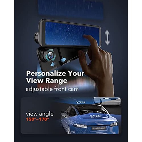 REDTIGER Rear View Mirror Camera with 33Ft Extension Cable,11'' 4K UHD Front and 1080P Mirror Dash Cam Front and Rear,GPS,Parking Monitor,Night