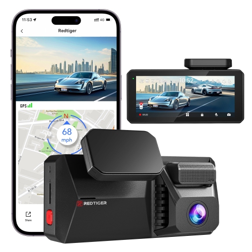 REDTIGER Dual 4K Dash Cam with 256GB eMMC, STARVIS 2 IMX678 Front and Rear Dash Camera with Dual HDR, Voice Control, 4'' Touch Screen, Built-in