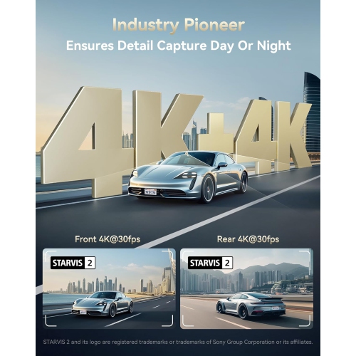 REDTIGER Dual 4K Dash Cam with 256GB eMMC, STARVIS 2 IMX678 Front and Rear Dash Camera with Dual HDR, Voice Control, 4'' Touch Screen, Built-in