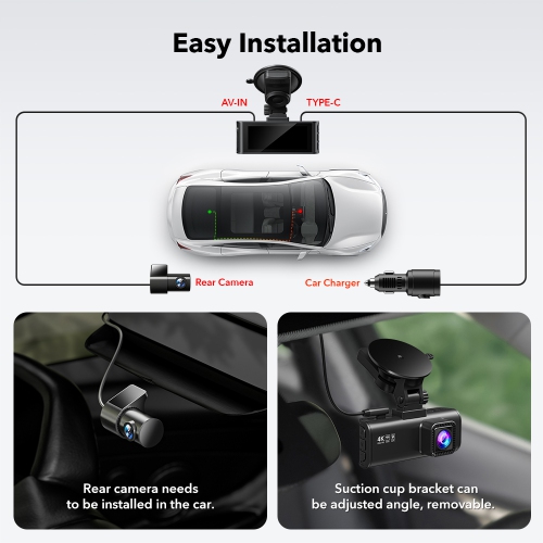 REDTIGER 4K Full HD Dual Dash Cam, Include 32GB Card, Wi-Fi & GPS
