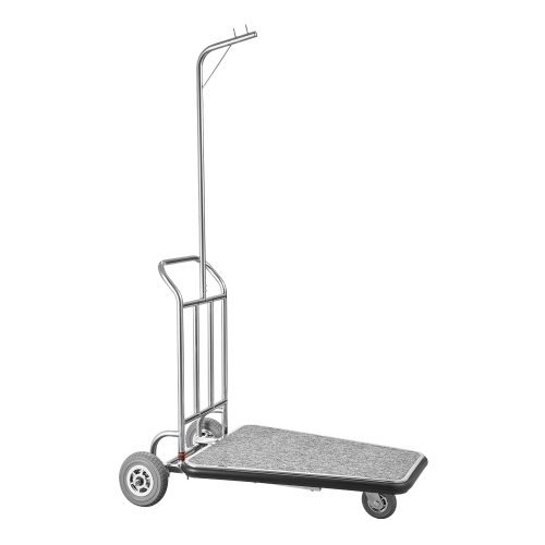 VEVOR 600 Load Capacity LBS Luggage Cart, 3 Wheel Stainless Steel, with Grey Carpeted Deck and Rubber Wheels, Ideal for Convention Centers, Hotels,