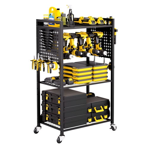 VEVOR  4-Tier Tool Organizer Cart, 150Lbs Lc, Floor Stand Rolling Drill Holder And Stability Storage Rack, Heavy Duty Garage Floor Rolling Storage