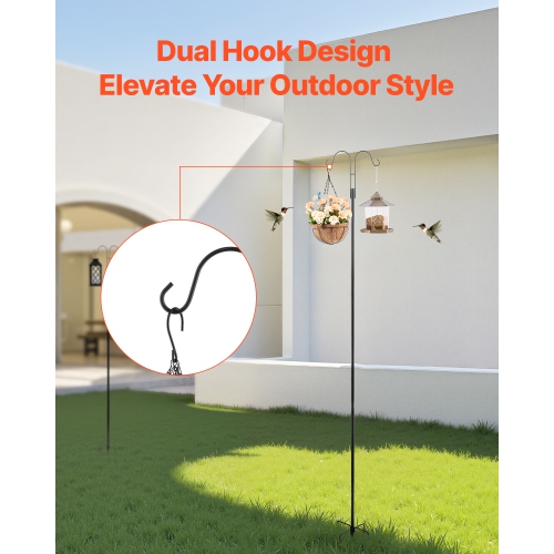 VEVOR 8 Pack 92in Double Shepherds Hooks, Heavy Duty Bird Feeder Pole, 3/4 Inch Thick Garden Hooks for Hanging Hummingbird Feeder, Plant Baskets,