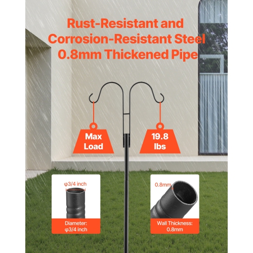 VEVOR 8 Pack 92in Double Shepherds Hooks, Heavy Duty Bird Feeder Pole, 3/4 Inch Thick Garden Hooks for Hanging Hummingbird Feeder, Plant Baskets,