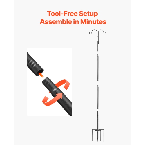 VEVOR 8 Pack 92in Double Shepherds Hooks, Heavy Duty Bird Feeder Pole, 3/4 Inch Thick Garden Hooks for Hanging Hummingbird Feeder, Plant Baskets,