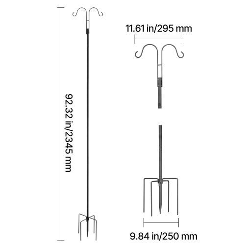 VEVOR 8 Pack 92in Double Shepherds Hooks, Heavy Duty Bird Feeder Pole, 3/4 Inch Thick Garden Hooks for Hanging Hummingbird Feeder, Plant Baskets,