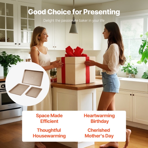 VEVOR 3-Piece Baking Pans Set, Nonstick Carbon Steel Cookware Sheets & Trays, Stackable Kitchen Oven Bakeware Cooking Sets with Silicone Handles,