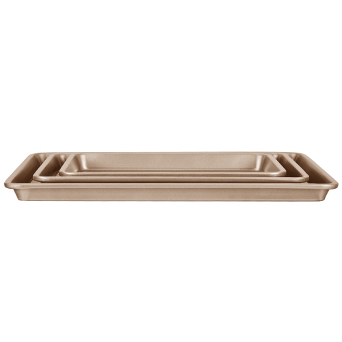 VEVOR 3-Piece Baking Pans Set, Nonstick Carbon Steel Cookware Sheets & Trays, Stackable Kitchen Oven Bakeware Cooking Sets with Silicone Handles,