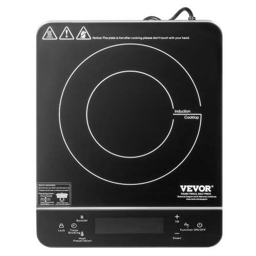 VEVOR 1500W Portable Induction Cooktop, Electric Induction Burner with 9 Temperature Settings, Countertop Induction Hot Plate with 4H Timer, 24H