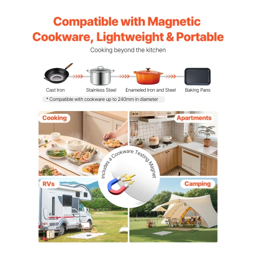 VEVOR 1800W Portable Induction Cooktop, Electric Induction Burner with 9 Temperature Settings, Countertop Induction Hot Plate with 4H Timer, 24H