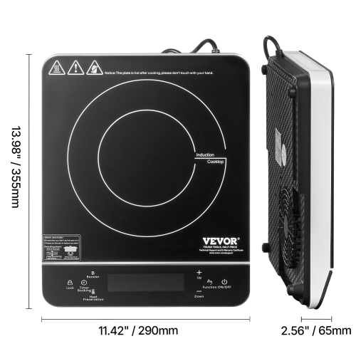 VEVOR 1800W Portable Induction Cooktop, Electric Induction Burner with 9 Temperature Settings, Countertop Induction Hot Plate with 4H Timer, 24H
