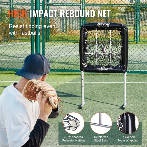 VEVOR 9 Hole Baseball Net, 28"x27" Softball Baseball Training Equipment for Hitting Pitching Practice, Heavy Duty Height Adjustable Trainer Aid with