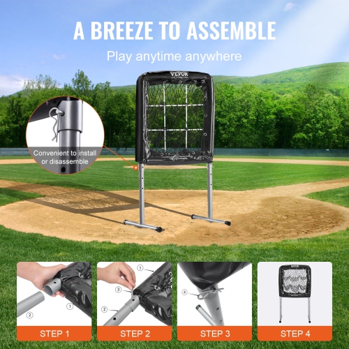 VEVOR 9 Hole Baseball Net, 28"x27" Softball Baseball Training Equipment for Hitting Pitching Practice, Heavy Duty Height Adjustable Trainer Aid with