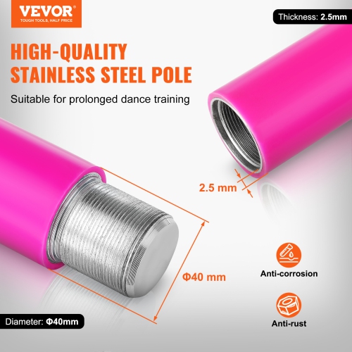 VEVOR 40mm Professional Dancing Pole, Spinning Static Dancing Pole Kit, Portable Removable Pole, Heavy-Duty Stainless Steel Pole, Height Adjustable