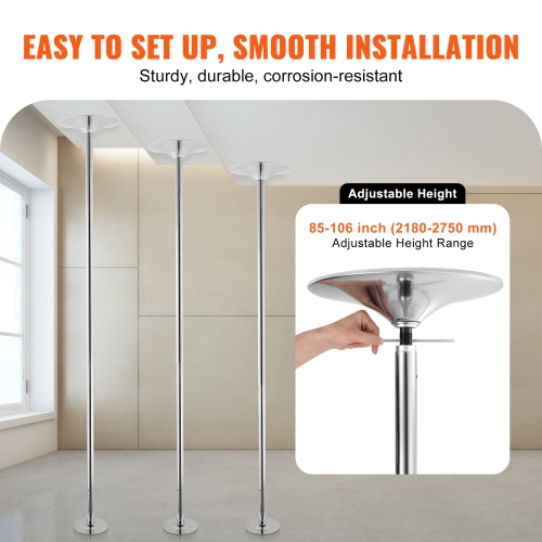 VEVOR 45mm Professional Dancing Pole, Spinning Static Dancing Pole Kit, Portable Removable Pole, Heavy-Duty Stainless Steel Pole, Height Adjustable