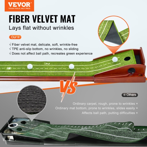 VEVOR 1 Hole Golf Putting Mat, Indoor Golf Putting Green, Wrinkle-Free Golf Training Aid, Mini Golf Accessory with Auto-Ball Return,Alignment