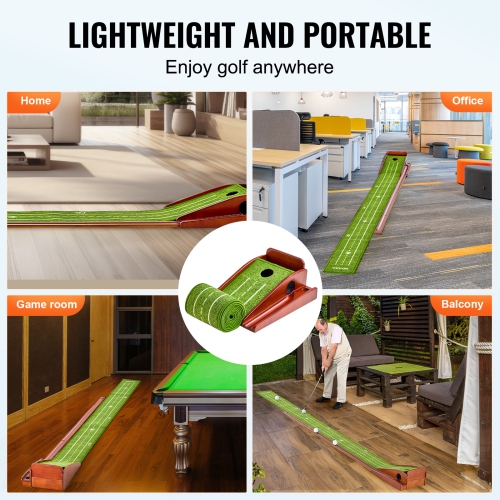 VEVOR 1 Hole Golf Putting Mat, Indoor Golf Putting Green, Wrinkle-Free Golf Training Aid, Mini Golf Accessory with Auto-Ball Return,Alignment