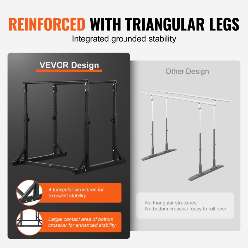 Barre d'exercice 800&nbsp;lb de VEVOR, station de plongée Heave Duty avec hauteur réglable, support de poussée avec stabilisateur de barre