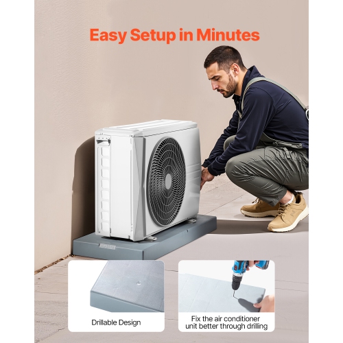 VEVOR 400 lbs LC Mini Split Pad, for 9000-36000BTU Ductless Air Conditioner Heat Pump Systems, 38x18x3 in Plastic Condenser Equipment Anti-Vibration