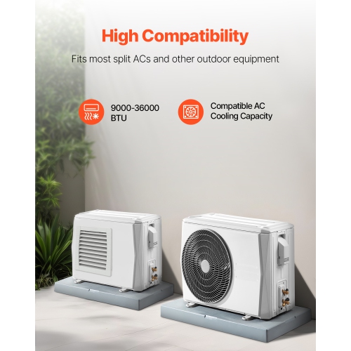 VEVOR 400 lbs LC Mini Split Pad, for 9000-36000BTU Ductless Air Conditioner Heat Pump Systems, 38x18x3 in Plastic Condenser Equipment Anti-Vibration