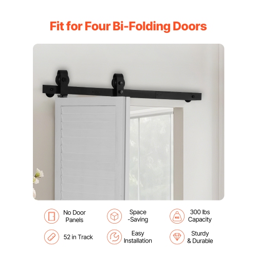 VEVOR 36" Bi-Folding Sliding Barn Door Hardware Kit, Top Mount Track, Slide Smoothly/Quietly, Heavy Duty, Easy to Install, for Two 16" Closet Pantry