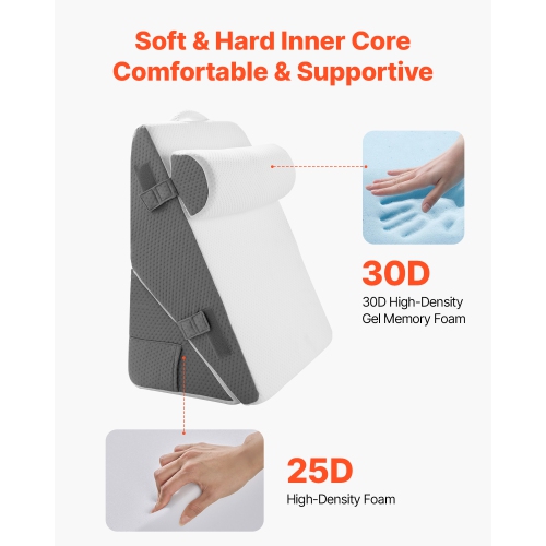 VEVOR 3 Pcs Adjustable Bed Wedge Pillow for Sleeping, with Jacquard Washable Cover & Foam Support, Post Surgery Pillow for Acid Reflux Back Pain