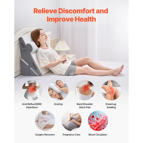 VEVOR 3 Pcs Adjustable Bed Wedge Pillow for Sleeping, with Jacquard Washable Cover & Foam Support, Post Surgery Pillow for Acid Reflux Back Pain
