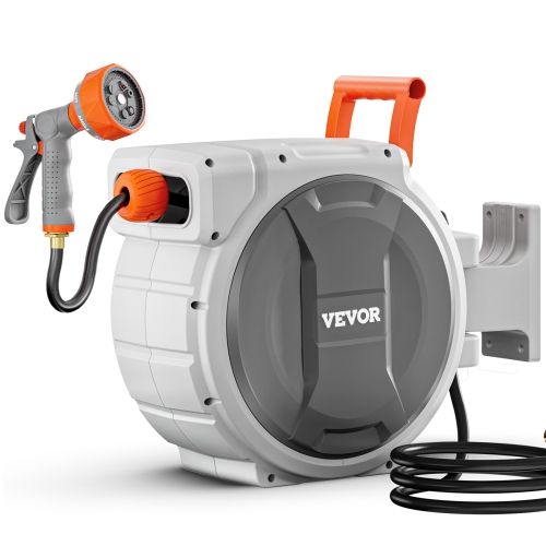 Dévidoir de jardin rétractable 1/2 Inch x 65&nbsp;pi de VEVOR, dévidoir mural, dévidoir de jardin robuste avec buse à 9 réglages, système de retour