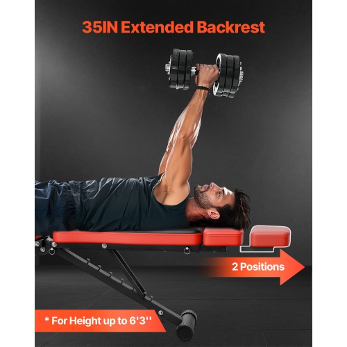 VEVOR 660lbs Adjustable Weight Bench, for Full Body Workout, Exercise Sit up Bench for Home Gym Strength Training, Flat Bench with Extended Head/Neck