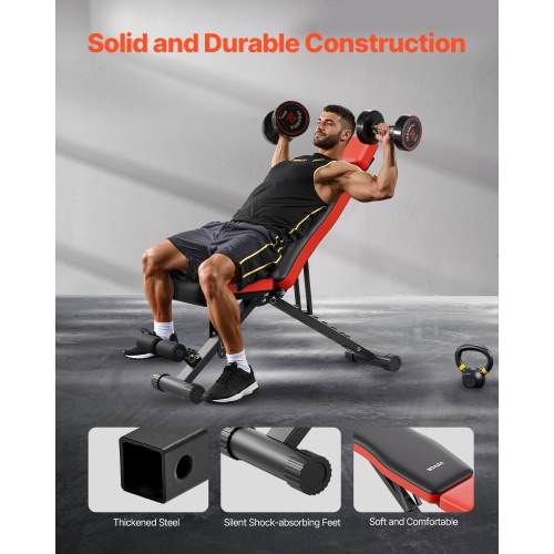 VEVOR 660lbs Adjustable Weight Bench, for Full Body Workout, Exercise Sit up Bench for Home Gym Strength Training, Flat Bench with Extended Head/Neck