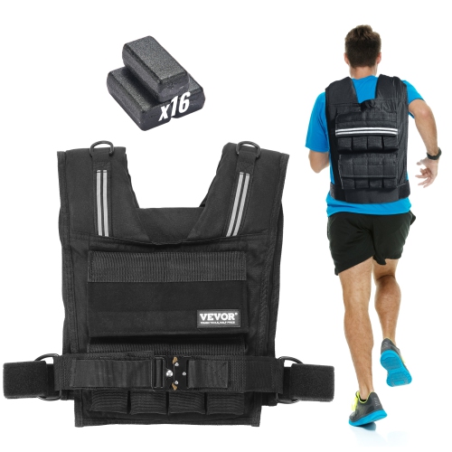 VEVOR 35lb Weight Adjustable Weighted Vest, with Iron Weights, Shoulder Pad, and Reflective Stripe, Body Exercise Set for Men Women, Equipment for