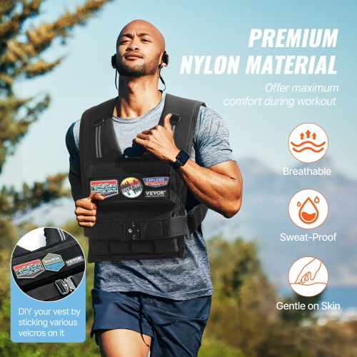 VEVOR 35lb Weight Adjustable Weighted Vest, with Iron Weights, Shoulder Pad, and Reflective Stripe, Body Exercise Set for Men Women, Equipment for