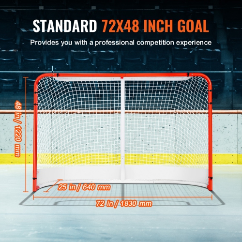 VEVOR 72" x 48" Street Hockey Net, Indoor Outdoor Steel Hockey Goal, Official Regulation Pro Hockey Training Goal Set, Portable Hockey Goal with Net,