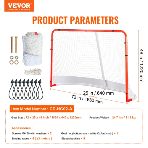 VEVOR 72" x 48" Street Hockey Net, Indoor Outdoor Steel Hockey Goal, Official Regulation Pro Hockey Training Goal Set, Portable Hockey Goal with Net,