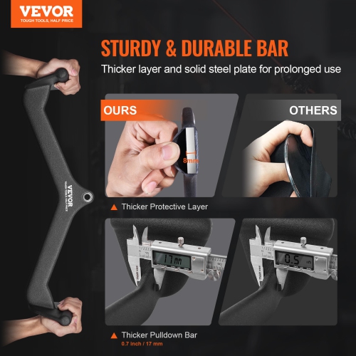 VEVOR 7 Set LAT Pulldown Attachments, Cable Machine Rowing T-bar V-bar, Tricep Pull Down Bar, Back Strength Training Rubber Coated Handle Grip, Bicep